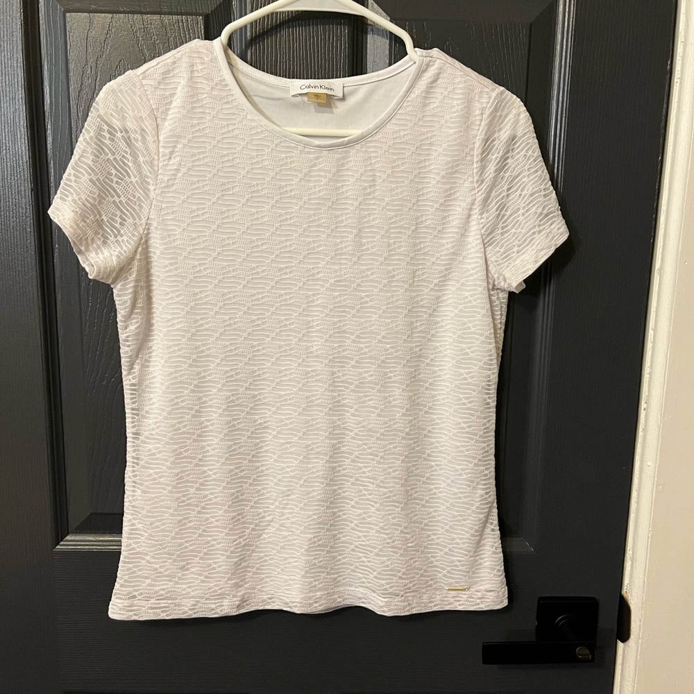 Calvin Klein Cream Textured Short Sleeve Top